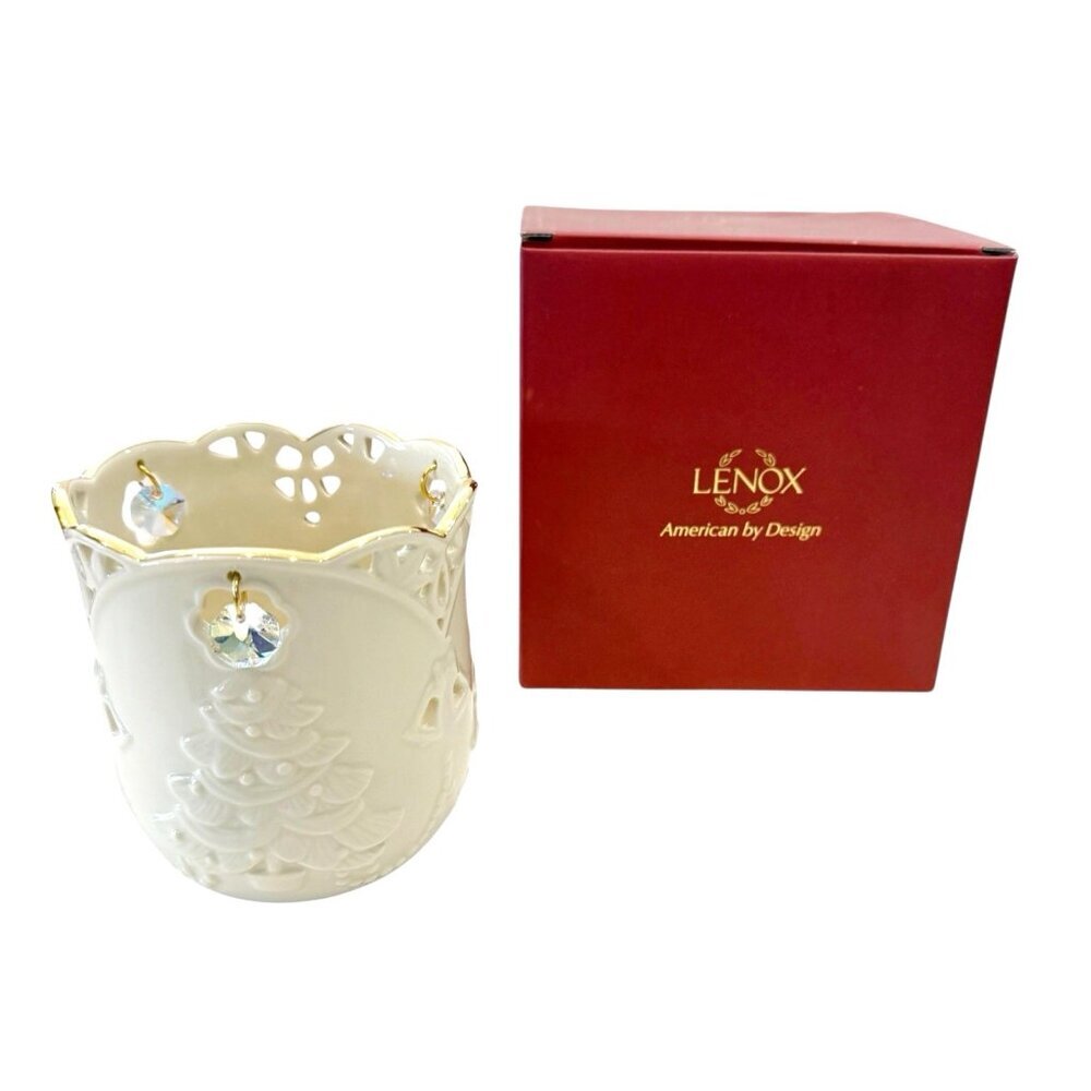 Lenox Ceramic Garden Lights Christmas Tree Votive Tea Light Candle Holder w/Box
